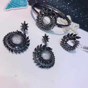 

luxury Olive branch Semi-sector Cubic Zirconia Ring+Earring+bangle For Women Wedding Jewelry Sets E9074