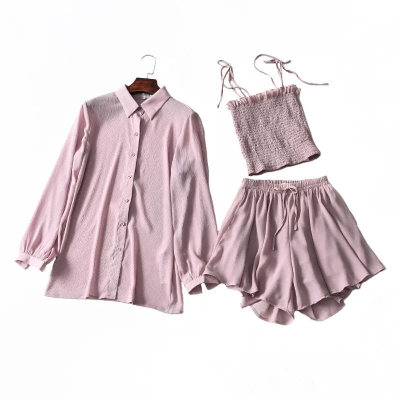 

One's Network hong yang Gas Slimming Cardigan Camisole Wide-Leg Shorts Three-piece Set Entity