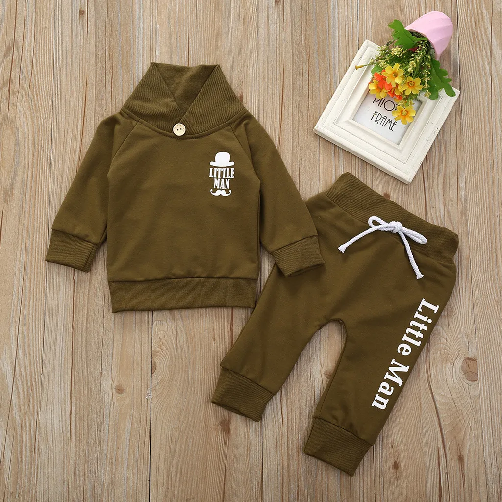0-2T Newborn Kids Baby Boys Clothing Little Man Cotton Casual Outfit set Top Pants infant clothes set Spring Autumn