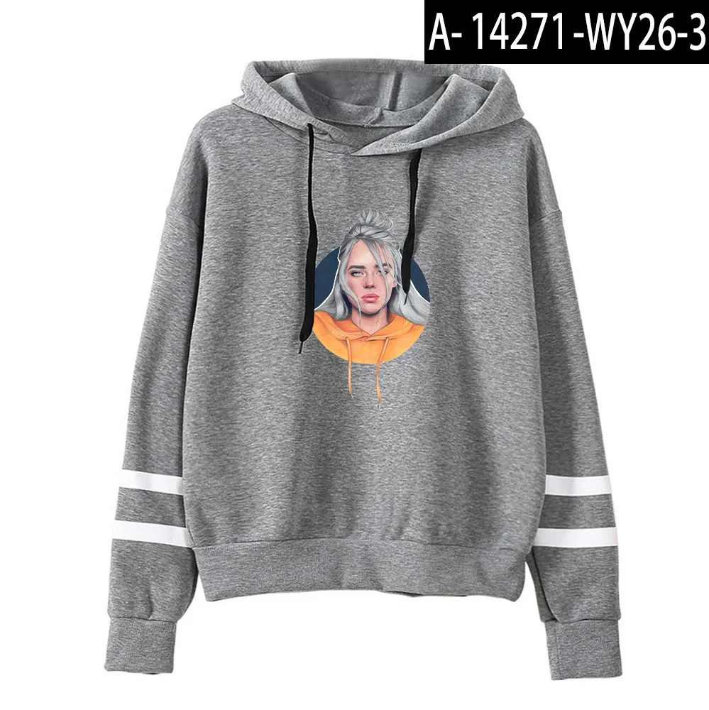 Billie eilish, принт, для молодых людей, весна и осень, мультяшный узор, мужские толстовки, мужская Толстовка - Цвет: Серебристый