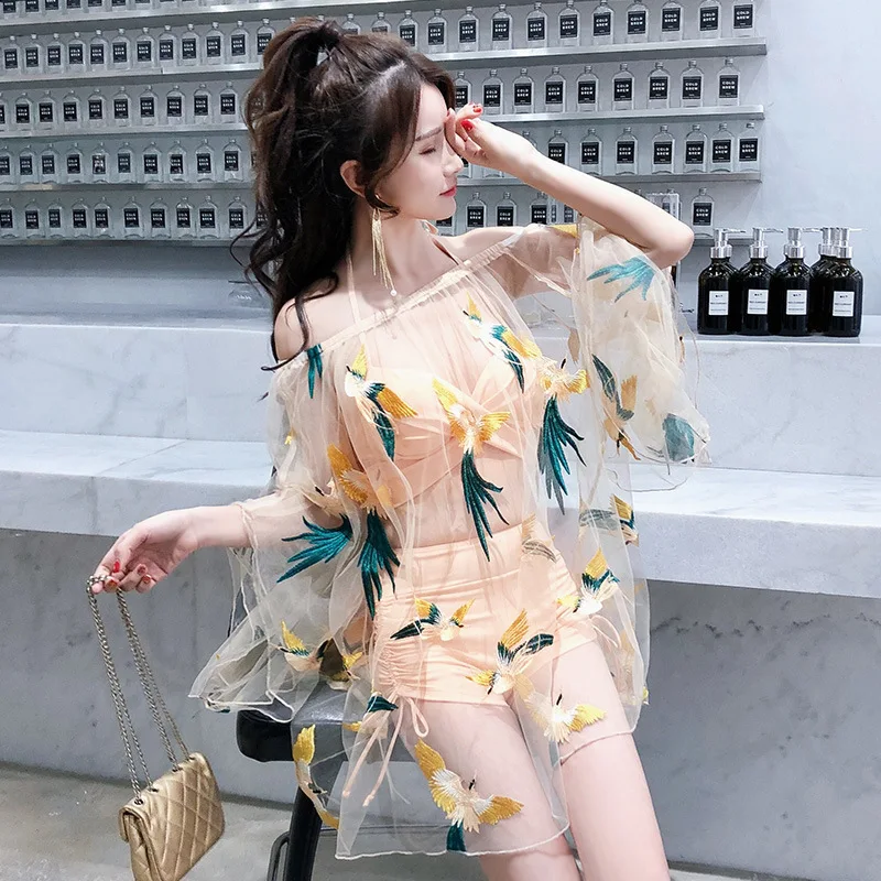 

Bathing Suit Women's Three-piece Set South Korea Graceful Cover-up Split Skirt-Sexy Bikini Small Bust Gathering Belly Covering S