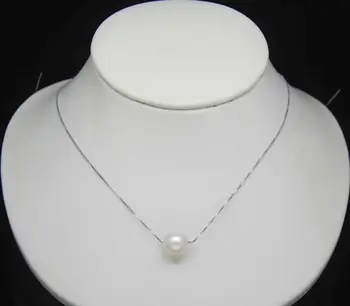 

White AAA 10-11 mm natural south China sea pearl pendant necklace Silver chain