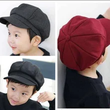 Модный осенне-зимний Корейский детский берет, одноцветная восьмиугольная кепка, детская шапка, уличная Кепка для мальчиков и девочек, повседневные Шапки FEA889
