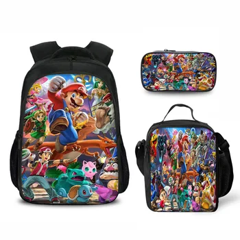 

3PCS/SET Super Smash Bros Print School Backpack for Teenage Girls&Boys Cute Student Kids Schoolbag Children Mochila