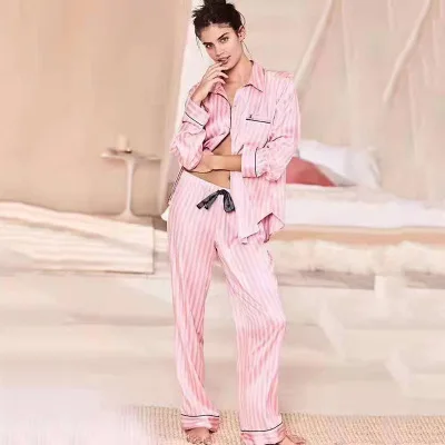 HaloSweet Весенняя Пижама, женская пижама, костюм, женский домашний костюм, брюки, сексуальная пижама, домашняя одежда из двух частей, домашняя одежда, атласная - Цвет: Pink