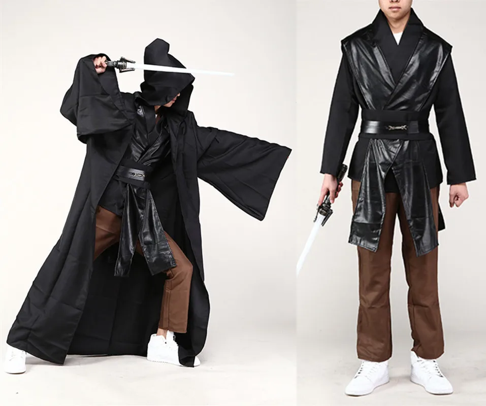 

Halloween Star Wars Mens Anakin Skywalker costume Hooded Robe Anakin Skywalker role play black suits with robe