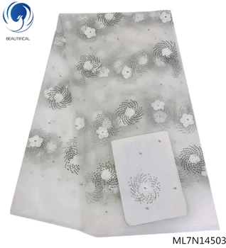 

Beautifical french 3d lace fabrics with rhinestones 2019 new design lace fabrics tulle laces fabric for women 5yards/lot ML7N145