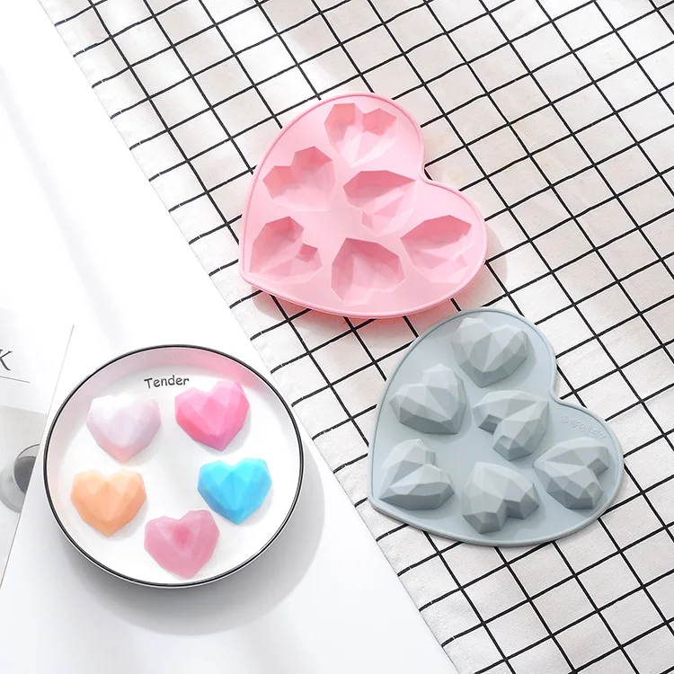 6 cavity Алмаз Любовь силиконовая форма для выпечки тортов 3D сердце Форма Fondant
