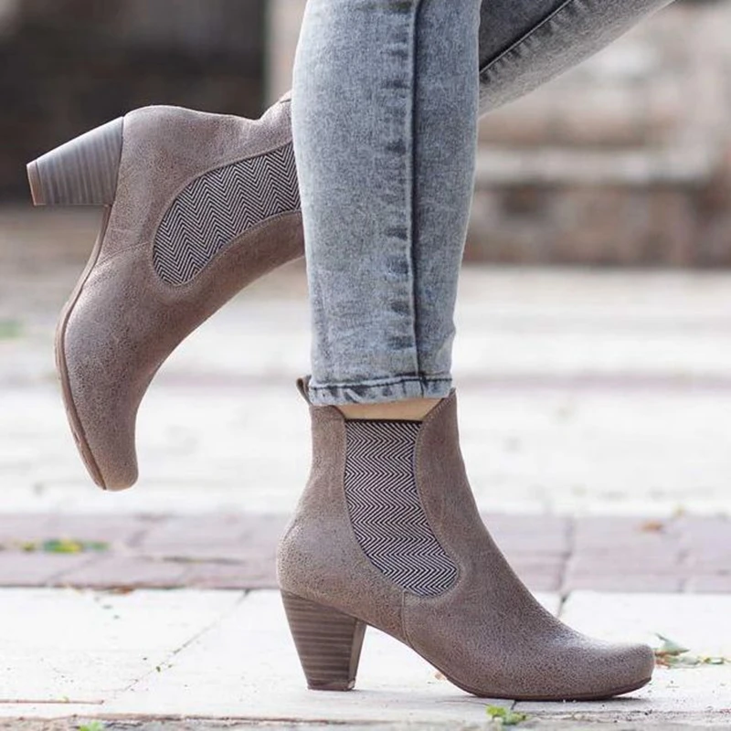 

Puimentiua Winter boots women Pointed Toe Shoes Flat Slip-On Suede Solid Color Shoes Martin botas mujer