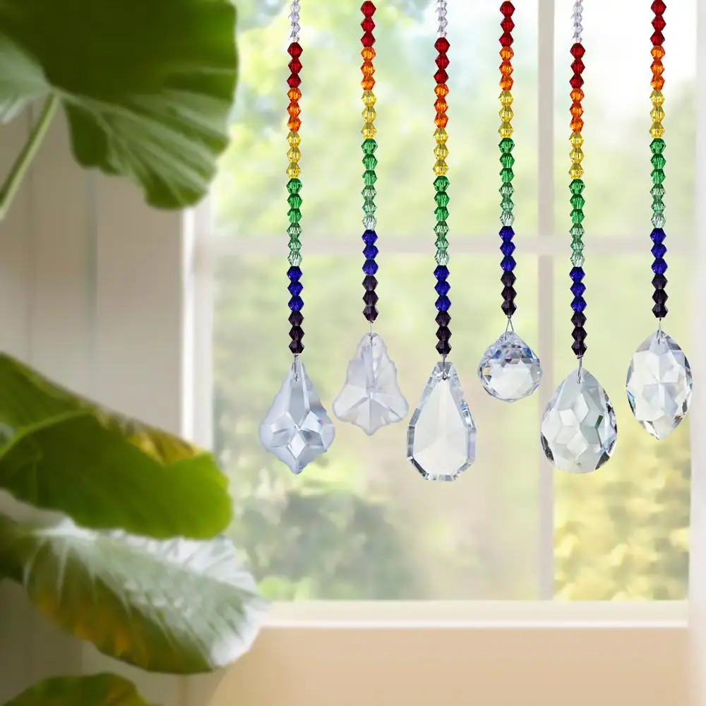 H& D мульти люстра срезанные кристаллами окна Suncatcher украшения радужные стеклянные призмы бусины чакра коллекция, набор из 6
