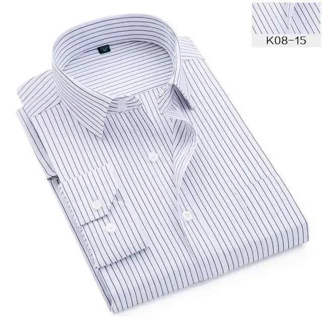 Большие размеры 5XL 4XL 3XL XXL мужские деловые повседневные рубашки с длинными рукавами классические мужские рубашки в полоску фиолетового и синего цвета - Цвет: K08-15