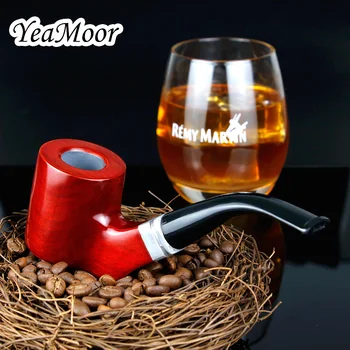 

New Red Sandal Wood Pipe 9mm Filter Tobacco Smoking Pipe Handmade Flat Bottom Tobacco Pipe free tools set Smoke Accessory