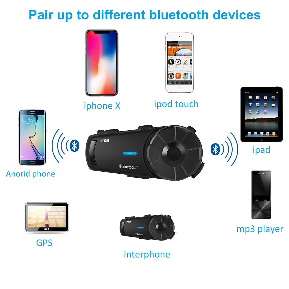 US $138.99 Fodsports 2 pcs FX8 Motorcycle Helmet Intercom 8 Rider 1000m Helmet Bluetooth Headset Group Intercom Moto Intercomunicador FM