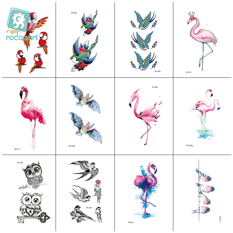 Rocooart Wholesale Tattoo Sticker with Flamingo Swallow Design Body Decoration Temporary Sticker For Kids Girls Art Tattoo