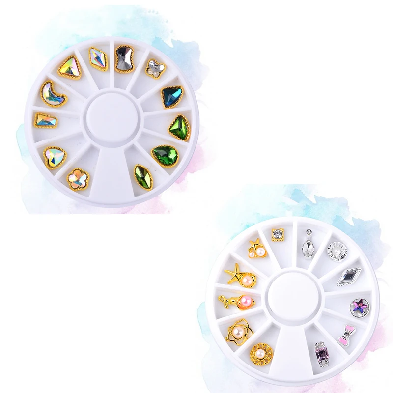 2 Pcs 5Mm Nail Art Sticker Tip Decal 3D Acrylic Glitter Rhinestones Manicure Studs Nail Tips DIY, Style J& Style L