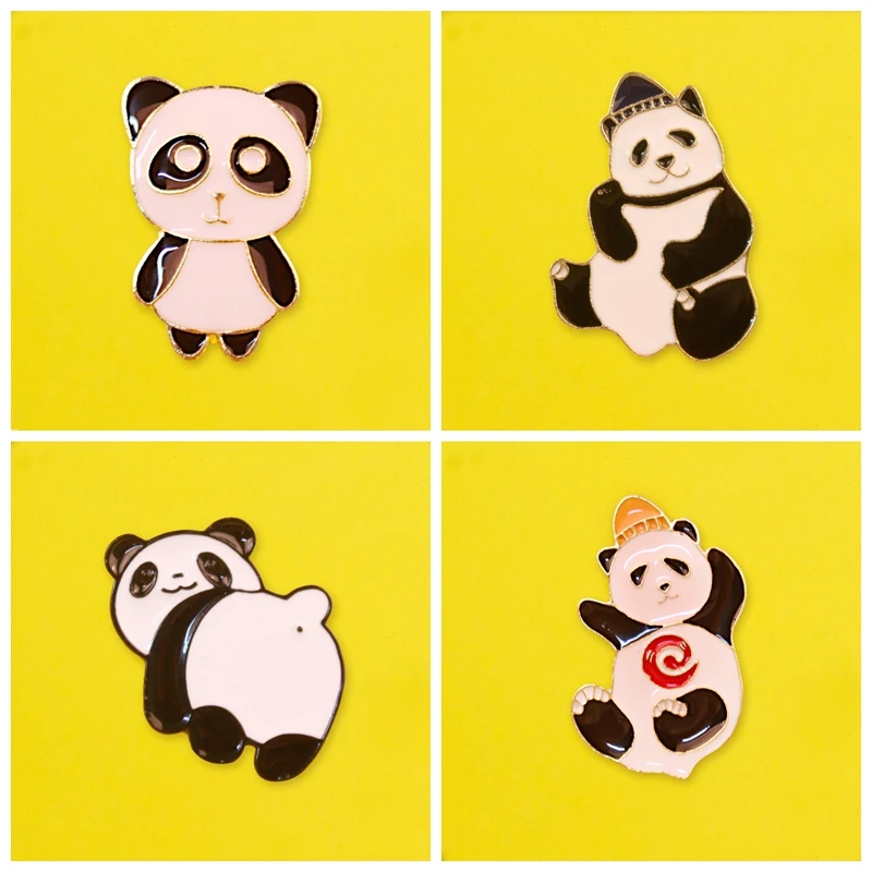 Panda Brooches Metal Pins For Clothes Icons Cute Anime Decoration Lapel Pin Gift Round Backpack Badges Accessorie | Дом и сад