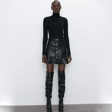 Новинка, модная плиссированная юбка, сексуальная женская тонкая юбка из искусственной кожи, высокая талия, каскадные Короткие мини-юбки, плиссированные вечерние юбки из искусственной кожи