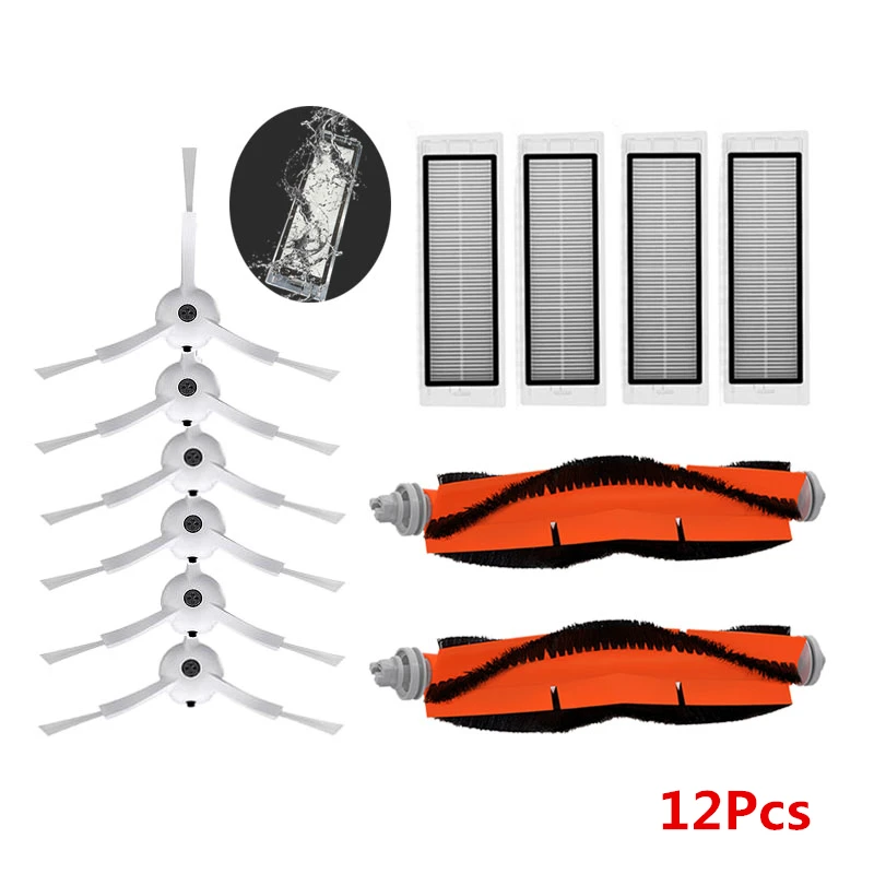 

12Pcs/set 6 x Side Brush 4 x HEPA Filter 2 x Main Brush for xiaomi Xiaowa Mijia Roborock Robot S50 S51 S55 Vacuum Cleaner Parts