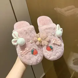 New Fashion Winter Slippers For Man Indoor Non-Slip Warm Women Slippers Cute Rabbit Soft Plush Flat Shoes Home Cozy Cotton Slide