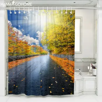 

Autumn Deciduous Landscape 3D Shower Curtain Sun Bathroom Curtain Waterproof Polyester Fabric Washable Bath Curtain Screen Cheap