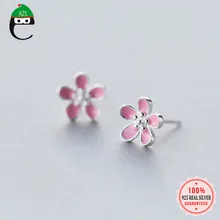 ElfoPlataSi 925 Твердые ювелирные изделия из настоящего стерлингового серебра модные 9 мм X 9 мм розовый цветок серьги-гвоздики для девочек ребенок леди подарок XY910
