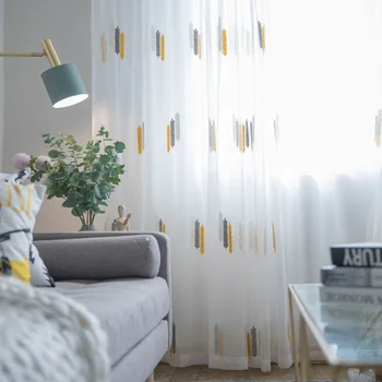 

White Sheer Tulle Curtains for Living Room Window Screens High Quality Modern Embroidered 3D Sheer Voile for Bedroom