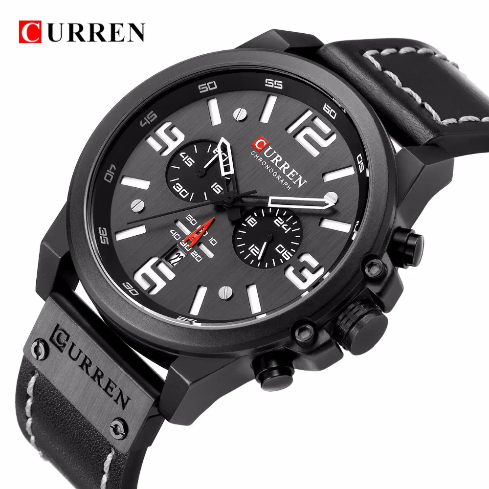 Men Military Sport Quartz Wrist Watch Men's Casual Genuine Leather Waterproof Chronograph Watch Clock Male Wristwatch