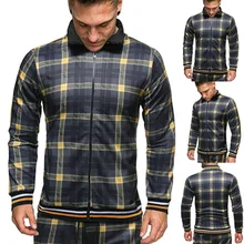 Новинка, повседневные мужские куртки, осенне-зимняя клетчатая Спортивная одежда на молнии, теплая куртка, пальто с длинными рукавами, ветровка, пальто, chaquetas