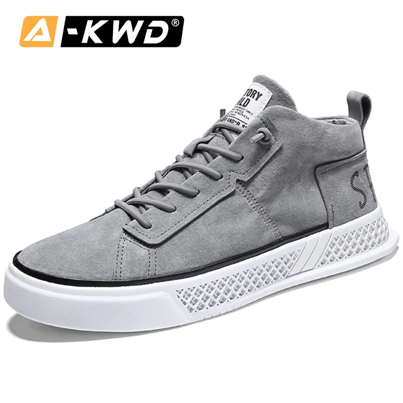 Модные абрикосовые кожаные кроссовки с эластичным ремешком; Sapatos Homem; повседневная мужская обувь с высоким берцем; Роскошные брендовые осенние дышащие кроссовки для мужчин - Цвет: Grey