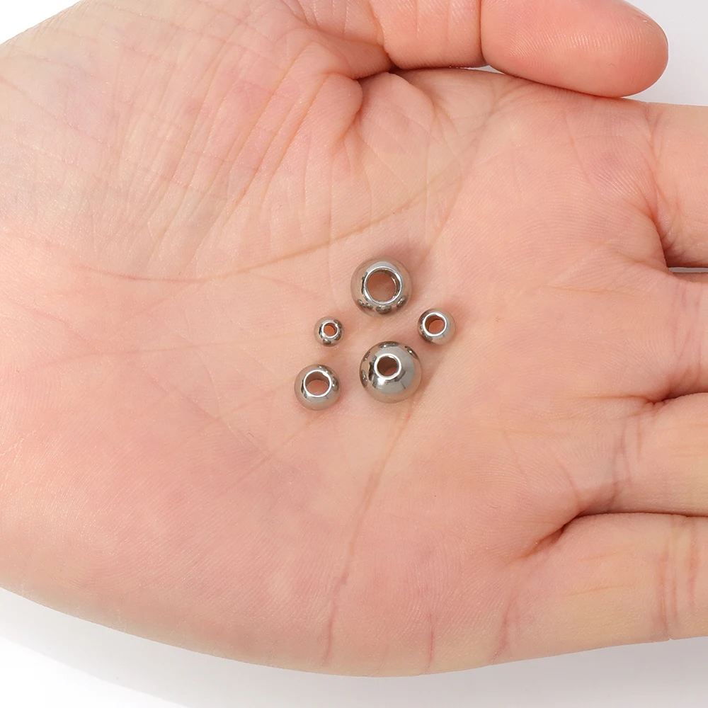 100 piezas/3/4/5/6/8/10mm de acero inoxidable plata espaciador suelta perlas bola con agujero grande 1,2-5mm para pulseras del encanto de la joyería