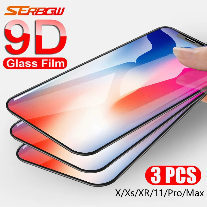 3pcs 9D Full Cover Protective Glass For iPhone 11 Pro Max 11Pro 11 Screen Protector On iphone XS Max XR XS X Tempered Glass Film afbeelding