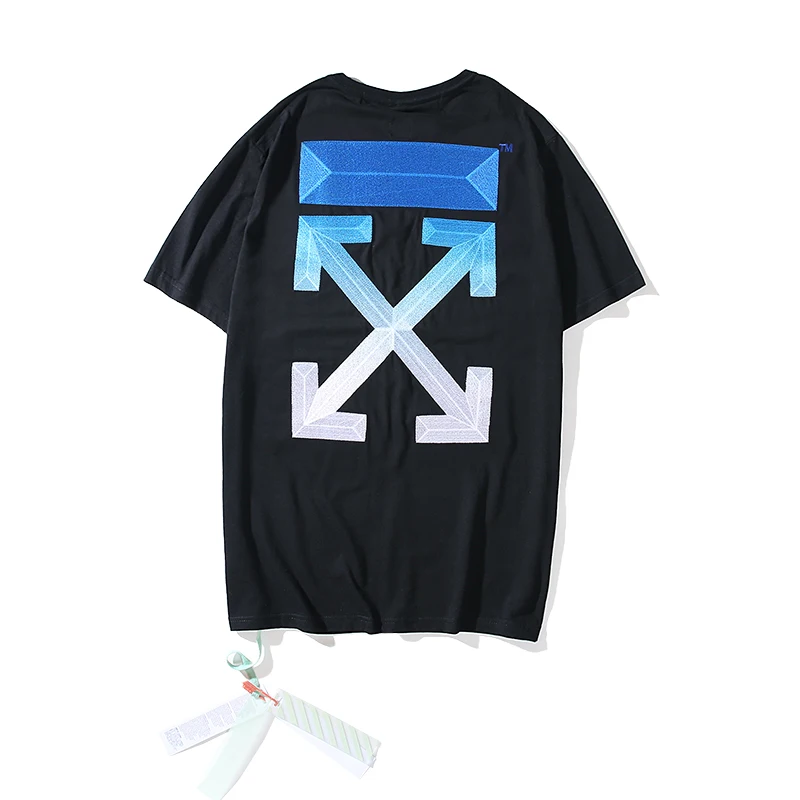 19ss Off-White OW градиентная вышивка стрелы для мужчин и женщин, модные модели влюбленных пар, хлопковая Повседневная футболка с коротким рукавом и круглым вырезом