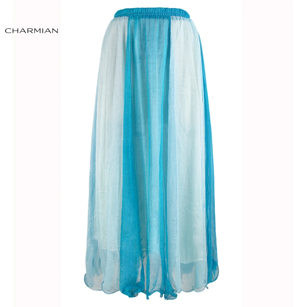 Charmian Женская синяя юбка макси с градиентом Boho Gauzy эластичная юбка