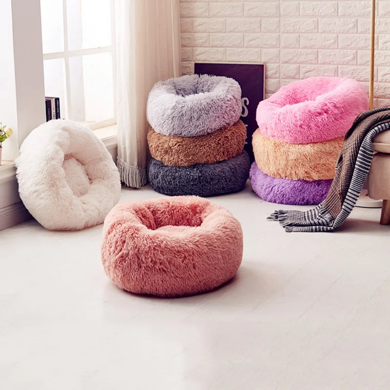 Глубокий сон питомник FluffyCat подстилки круглые длинные волосы кашемир осень зима гнездо Подушка Матрац для кошек Маленький Средний собаки