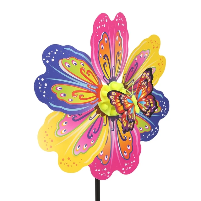 D7YD 3D Butterfly Flower Windmill Wind Spinner Home Garden Yard Decoration Kids Toy 1