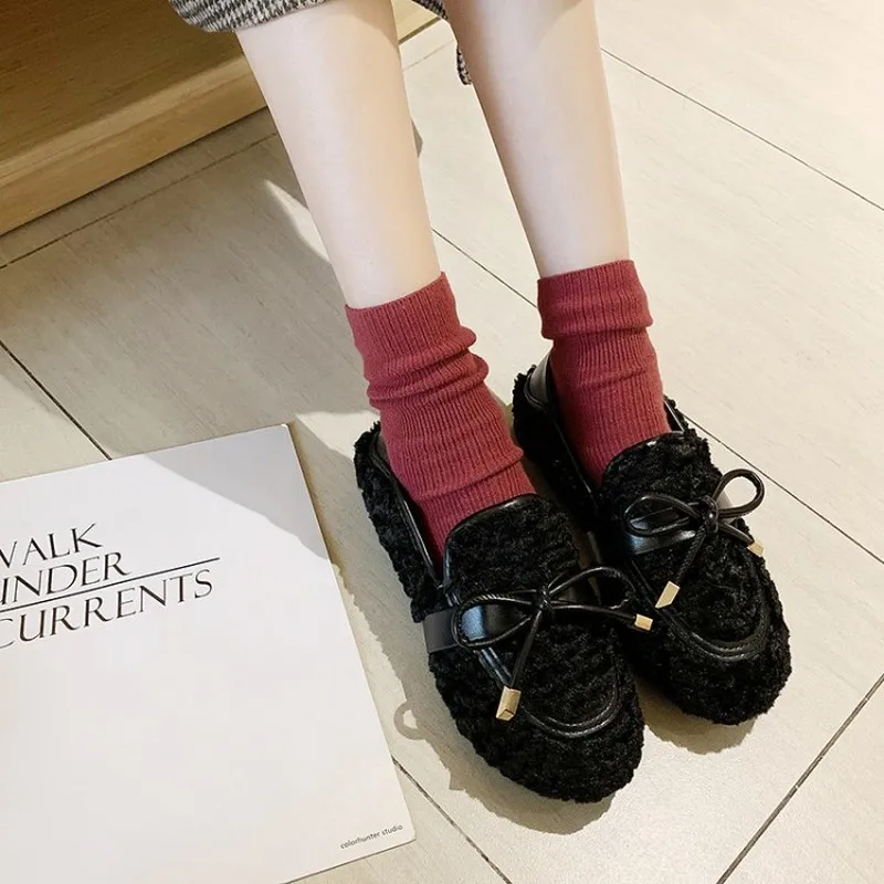 

Furry flat shoes Loafers Fashion Women's wool Ballerinas Flats outside cozy pregnant comfortable Ladies mocasines mujer Y18-07