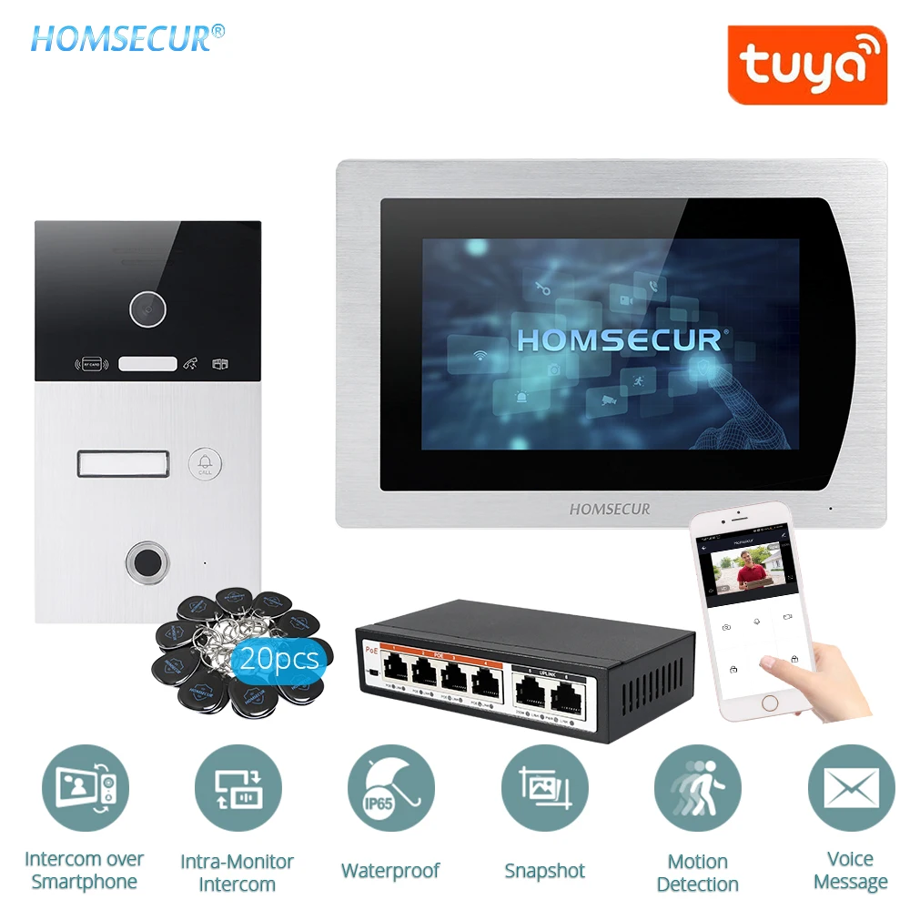 HOMSECUR 7’’ Video Door Intercom with Touch Button Panel & Password/ RFID Unlock 