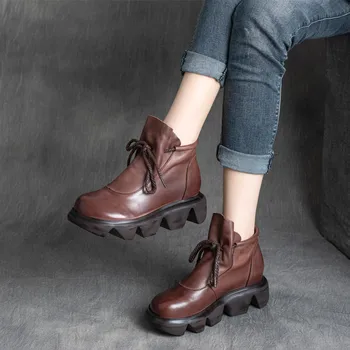 

Ankle Boots Women Leather 100Martins Boots Autumn Shoes Sneaker Women Wedge High Heel Shoe Handmade Genuine Leather Big Toe Boot