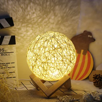 

LED Rattan Ball Night Light Dimmable Table Lamp Kids Bedside Lights Best Gift for Party Wedding Home Decor