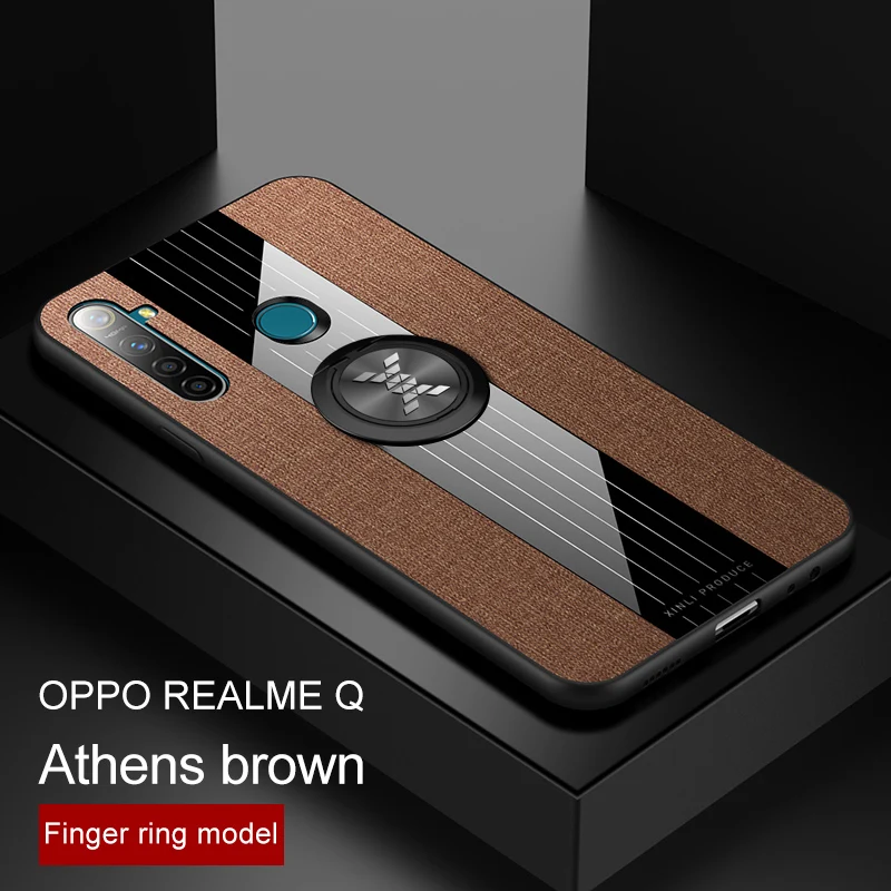 

Phone Case for OPPO Realme Q Case Cover Magnetic Ring Holder Fabric Soft Frame Cloth Fundas Cover Case for Realme Q Cover Coque