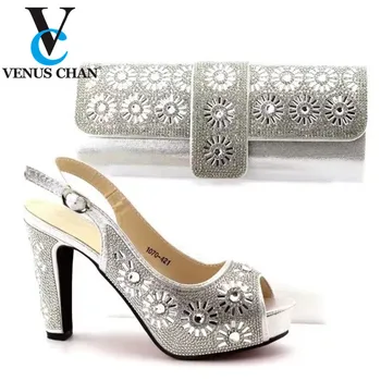 

Matching Shoes and Bag Set In Heels Nigerian Women Party Shoes and Bag Set Decorated with Rhinestone Plus Size Shoes Women Heel