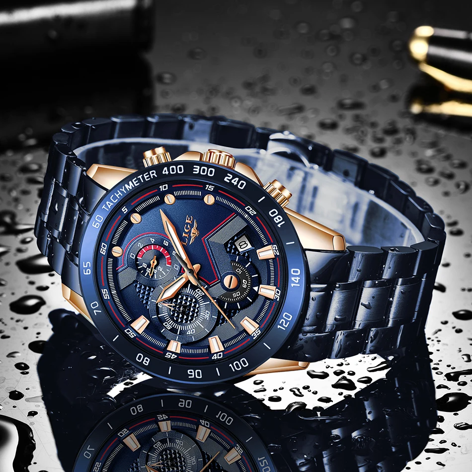 LIGE деловой мужской роскошный бренд часов наручные часы из нержавеющей стали Хронограф Кварцевые часы для военных часов Relogio Masculino