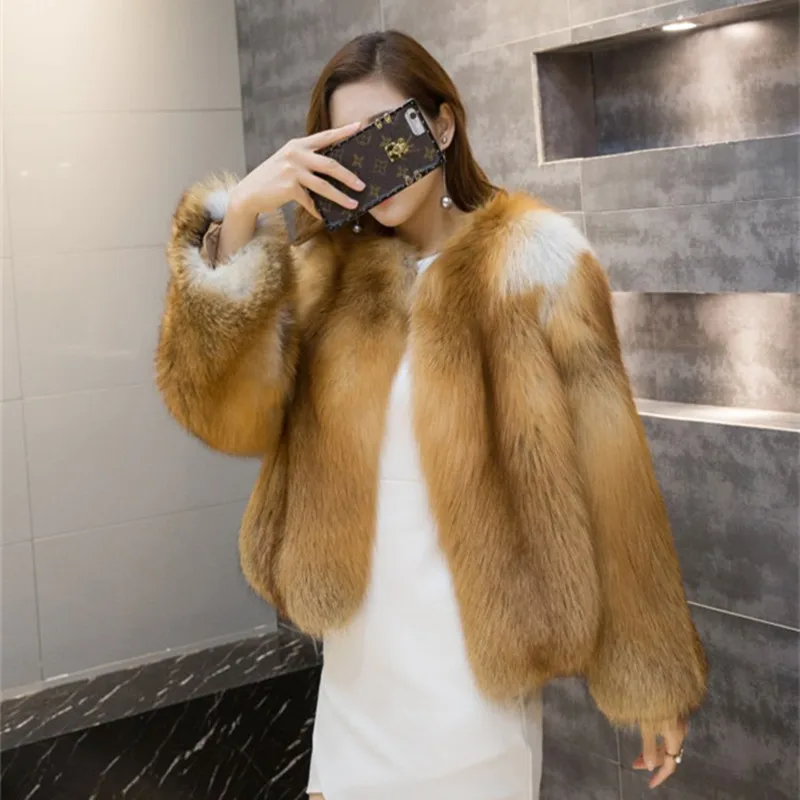 Роскошные натуральные шубы из натурального меха Красной лисы женские зимние толстые теплые цельные шубы из натурального меха лисы - Цвет: Золотой