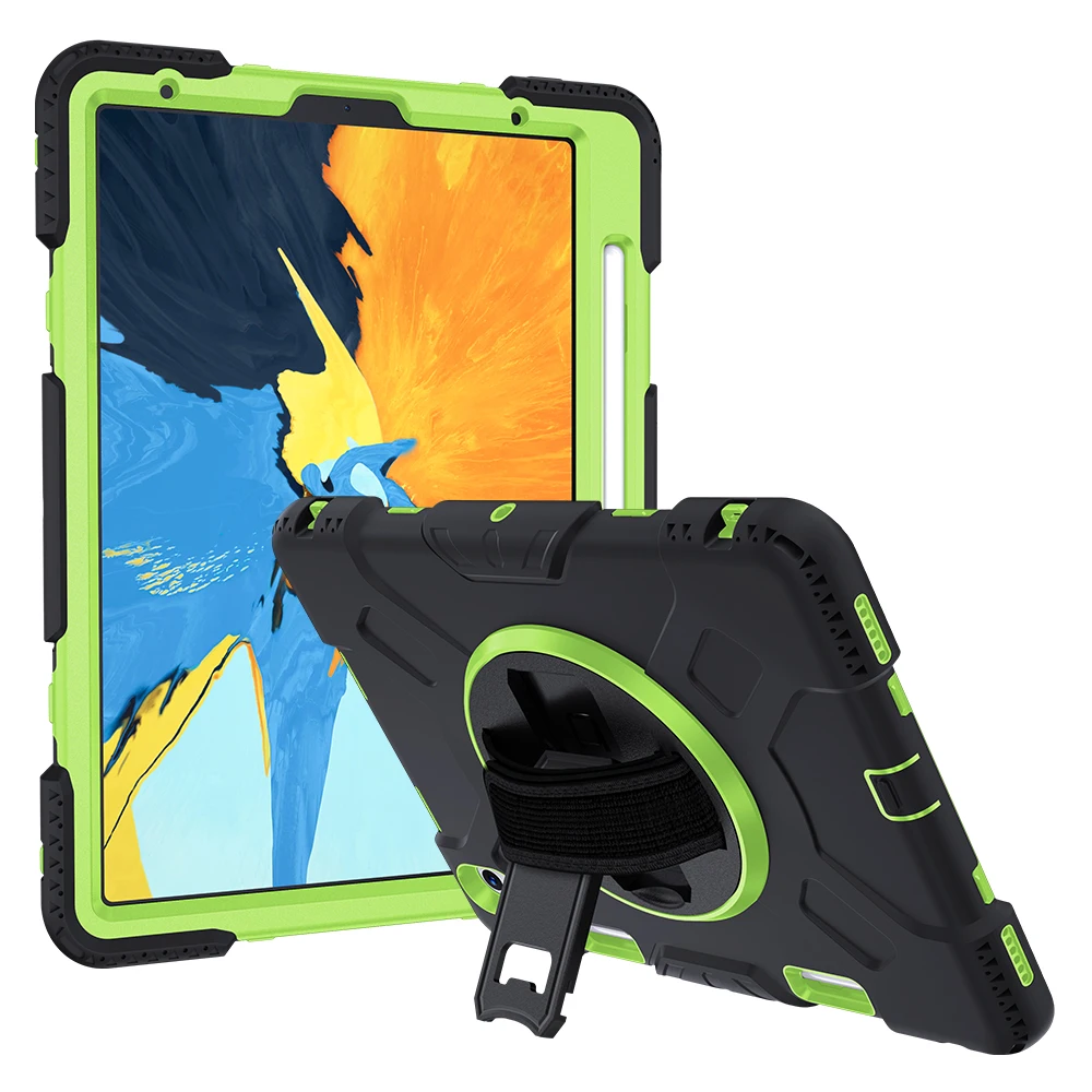Для iPad Pro, 11 дюймов,, чехол для планшета, ПК+ Силиконовый чехол, противоударный защитный чехол для планшета с кронштейном и ремешком на руку - Цвет: Green black