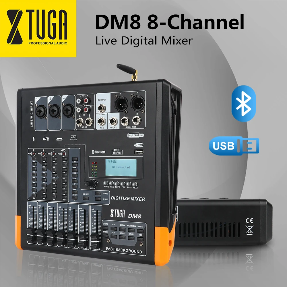 XTUGA DM8 8 канальный цифровой Миксер с функцией Bluetooth USB Live Sound Card t для Show/DJ