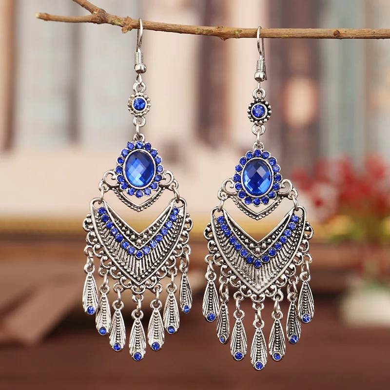 GOMAKERER Orecchini Pendenti In Cristallo Bicolore – Quarzo Verde E Trasparente, Stile Bohemien, In Ottone, Lunghi 47 Mm