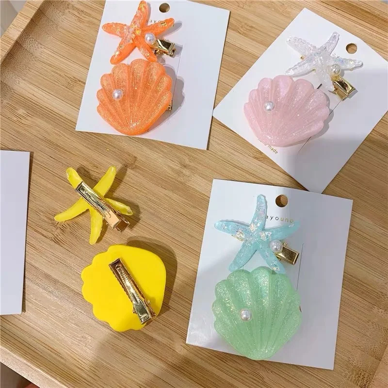 100 компл./лот 2 шт./компл. DIY многоракушечные жемчужные заколки для волос BB простые боковые заколки для волос Морская звезда Уход за волосами Аксессуары для укладки инструменты HA732