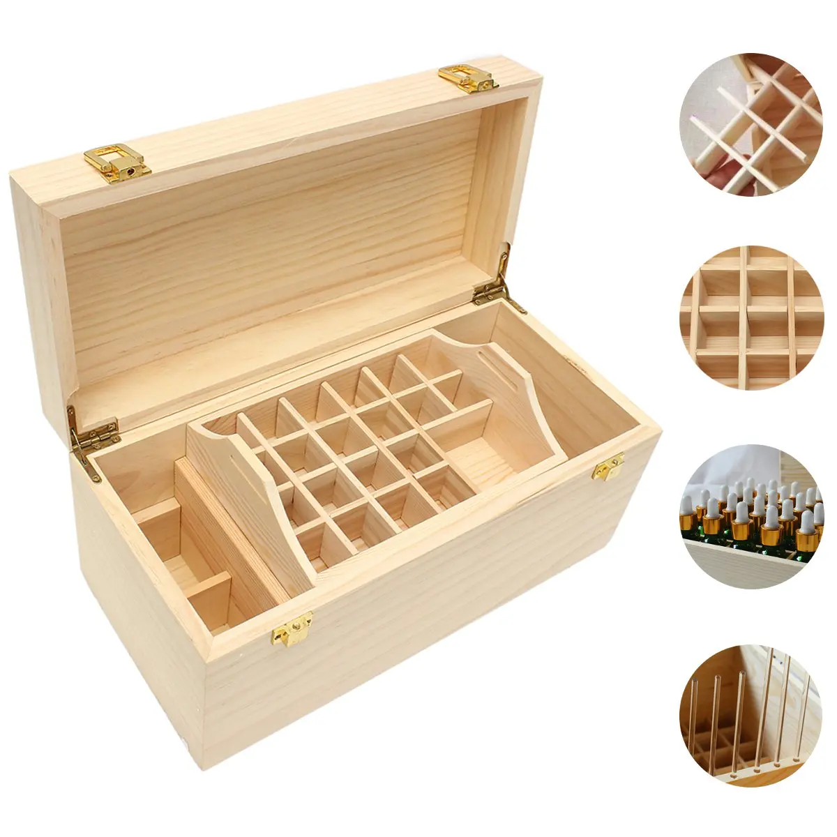  Portable 49 Slots Essential Oil Bottles Storage Box Pine Wood Organizer Storage Holder Container Tr