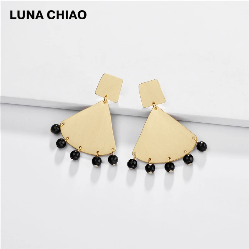 LUNA CHIAO модные Эффектные серьги в стиле бохо геометрический веер серьги-подвески с бусинами