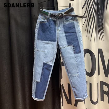

Europe Fashion Loose Color Panel Jeans Women's 2020 Spring New High-Waist Jeans Denim Pants Jean Femme Vaqueros Mujer
